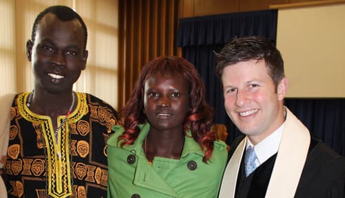 Gabriel and Roda Nyok with Rev. Dave Watermulder at PCLG