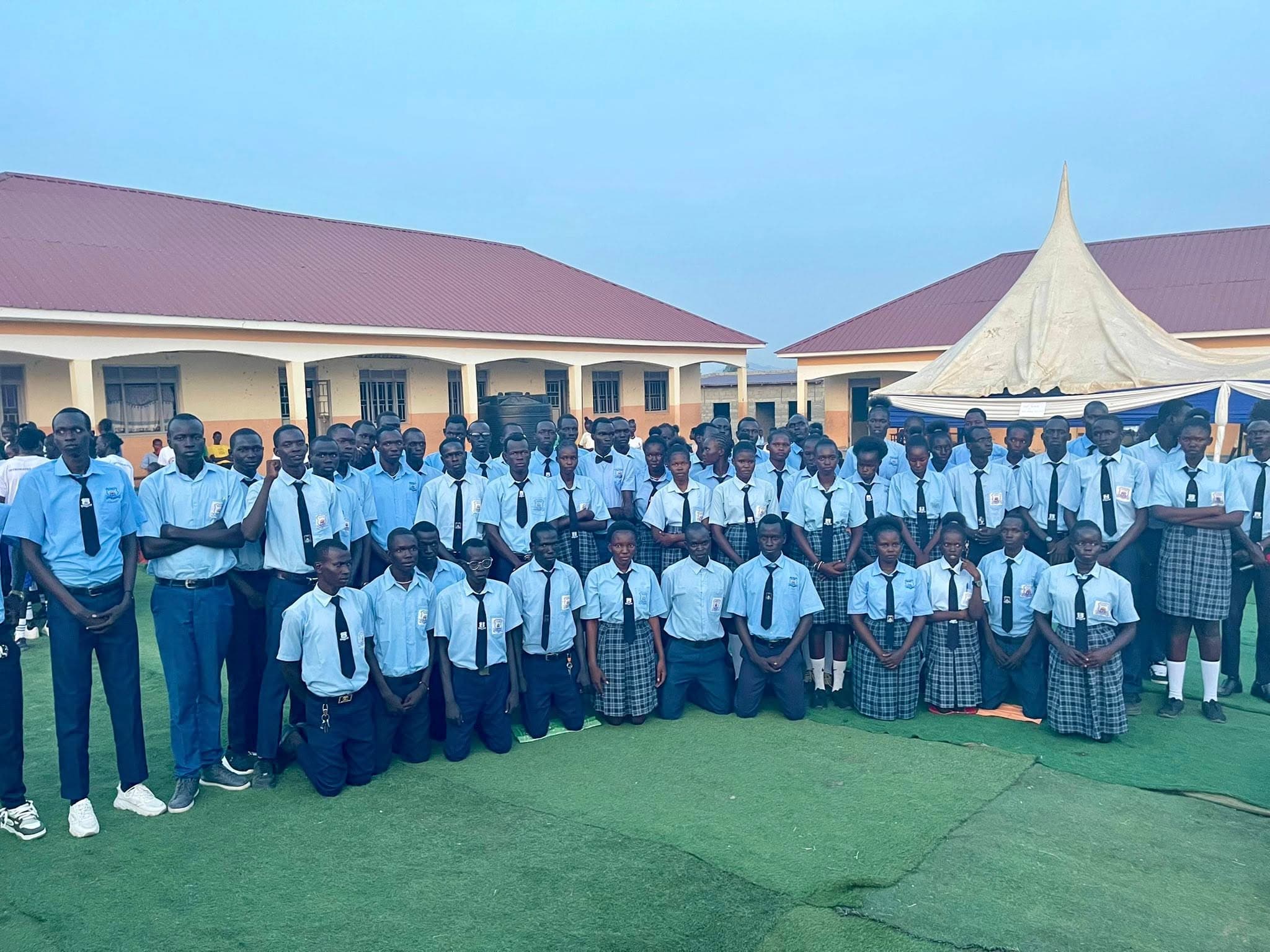 The student body assembled in the courtyard at Juba Integrated High School